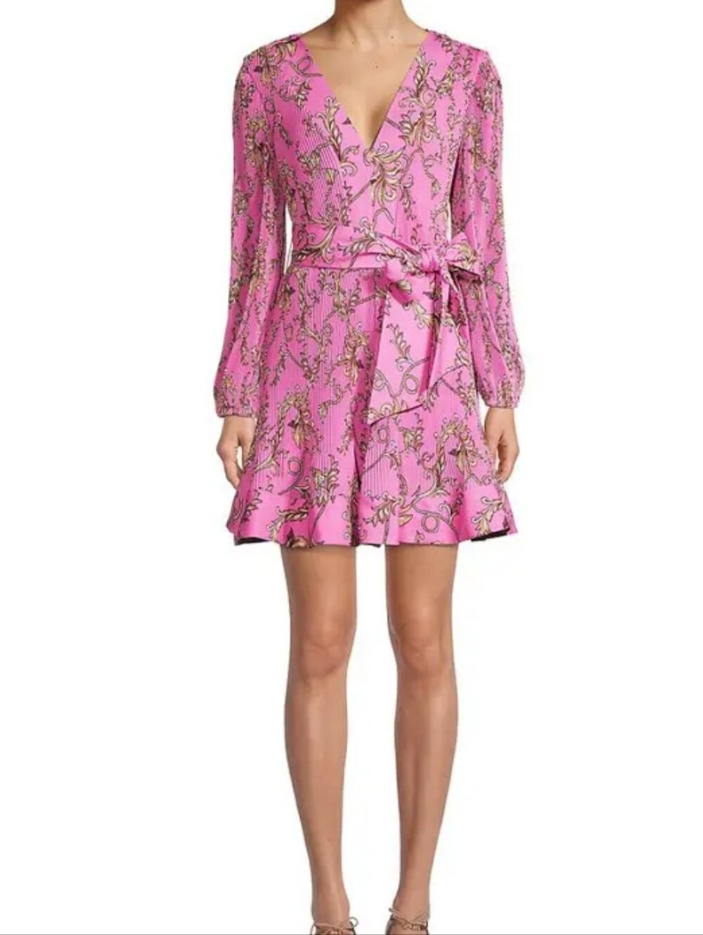 Milly Pink Floral Wrap Mini Dress with Waist Tie Liv Pleated